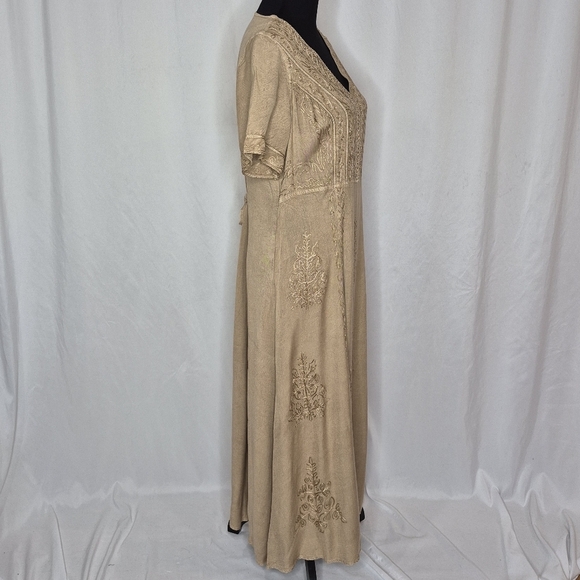 Coldwater Creek Beige Detailed Tonal Embroidered Short Sleeve Dress - Size S - Picture 3 of 12